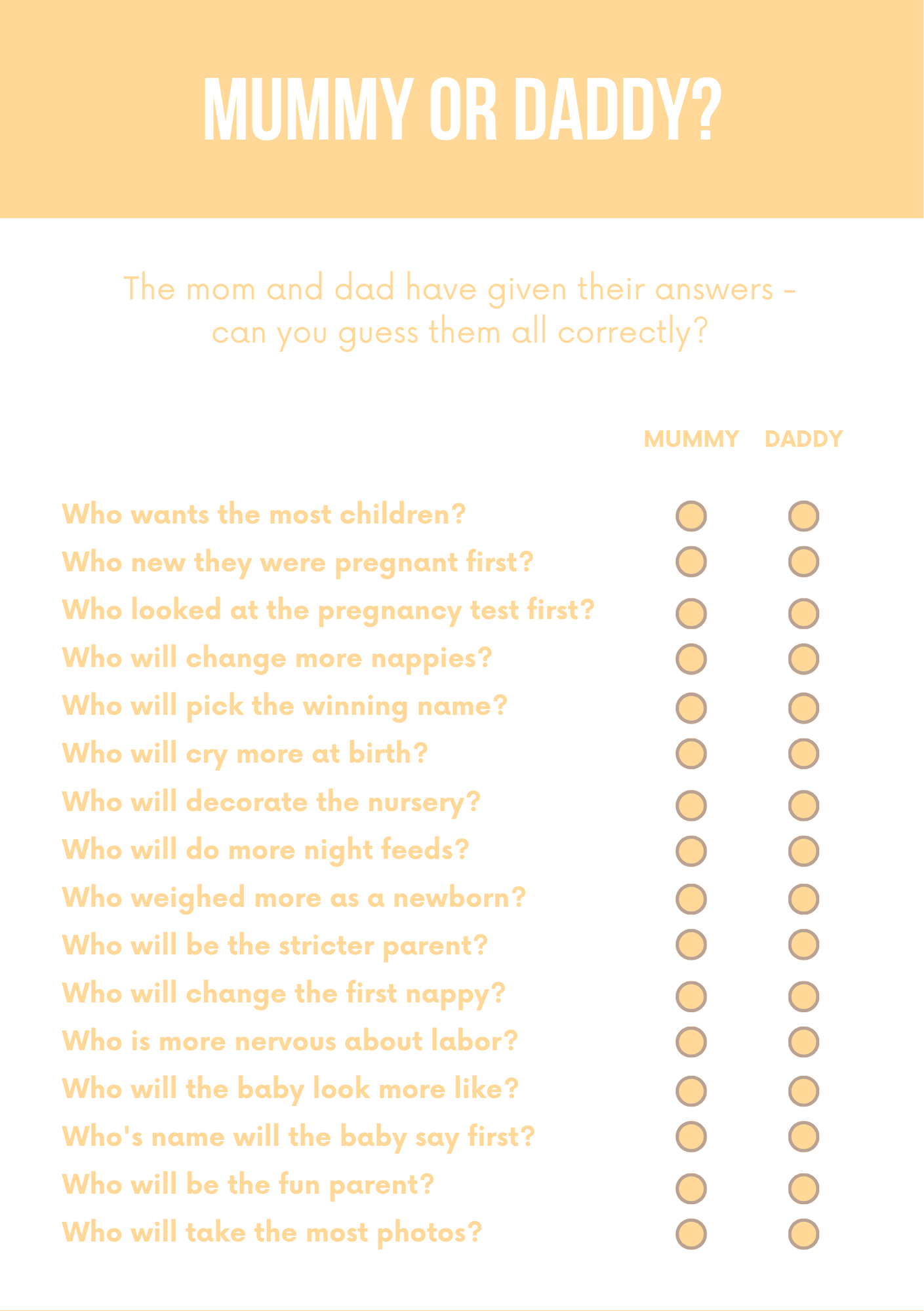 50 Baby Shower Games with Answers