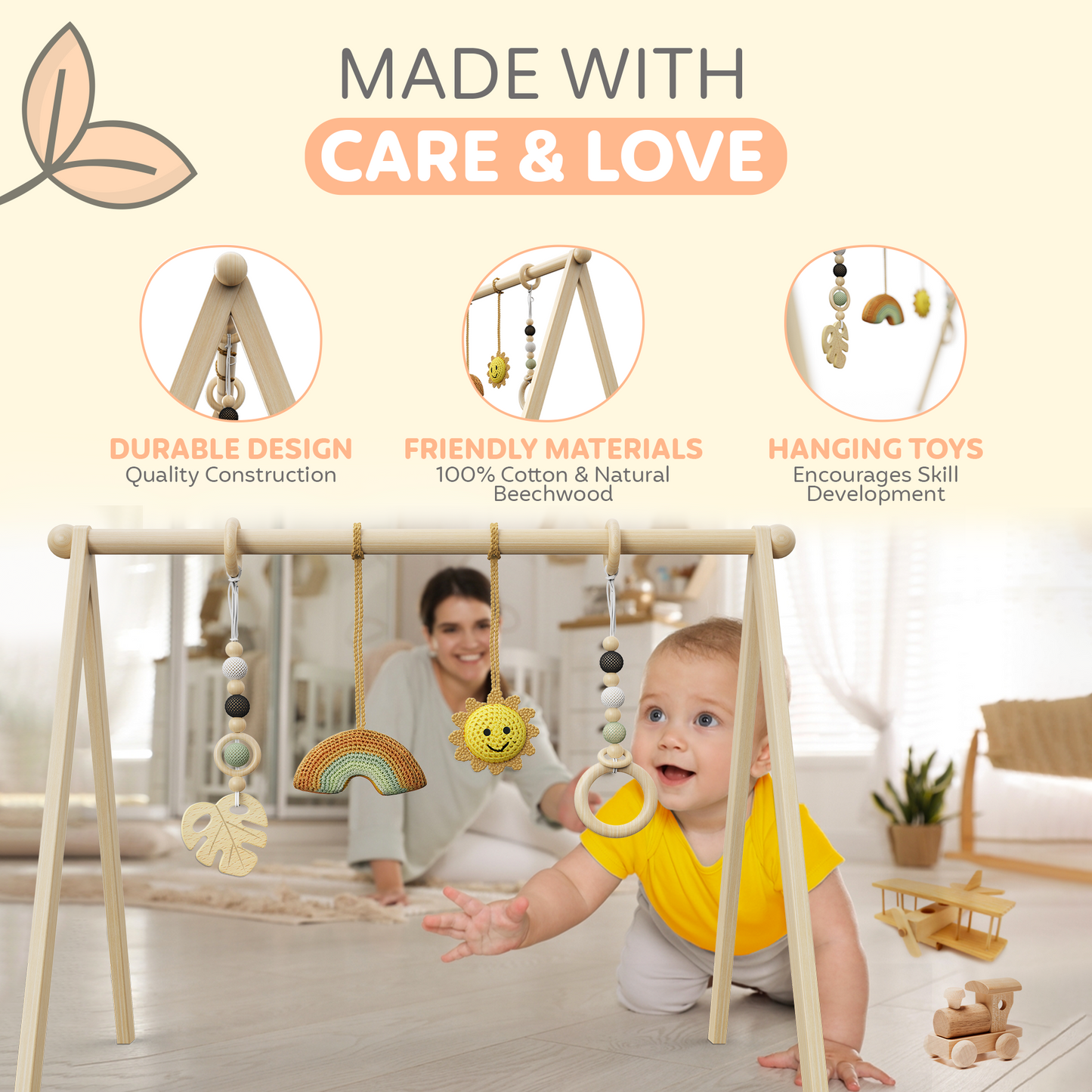 Wooden Baby Play Gym, Safe & Stimulating Activity that Encourage Early Developmental Milestones