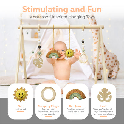 Wooden Baby Play Gym, Safe & Stimulating Activity that Encourage Early Developmental Milestones