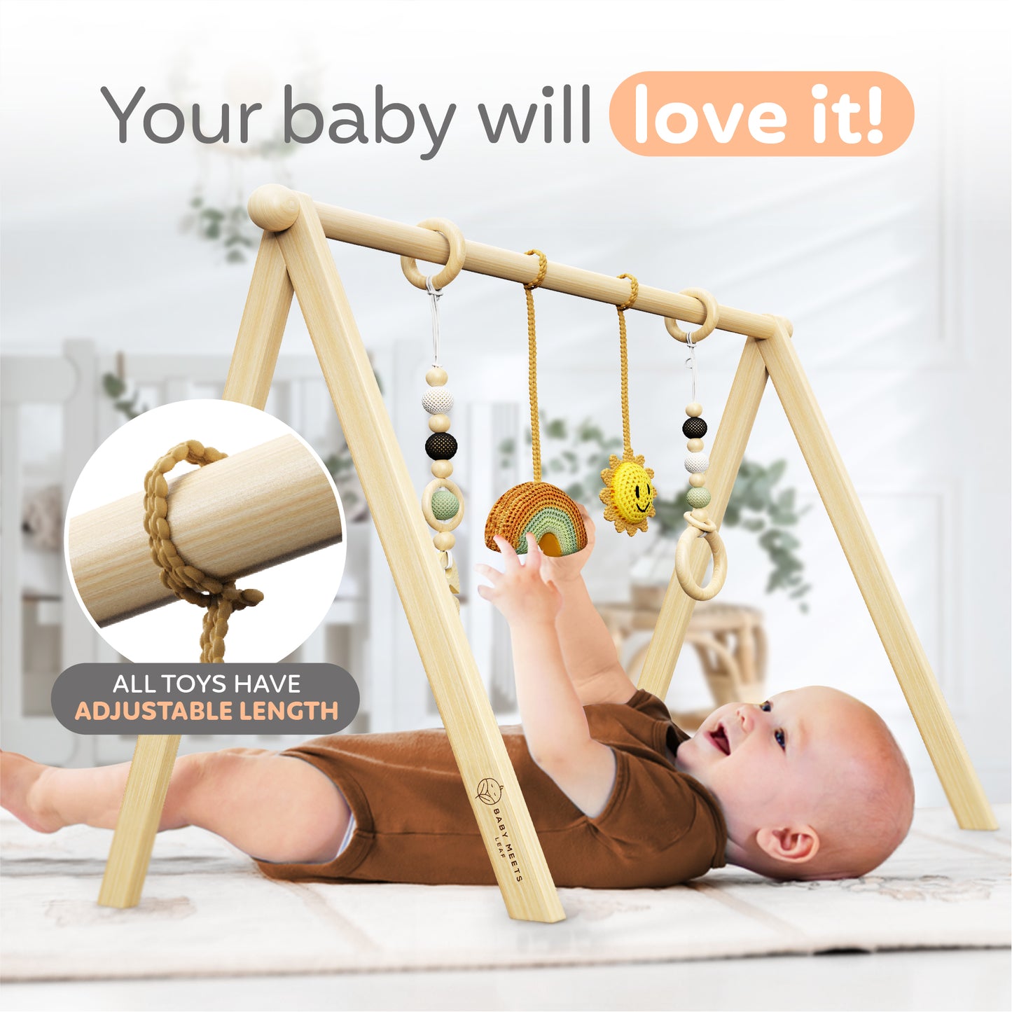 Wooden Baby Play Gym, Safe & Stimulating Activity that Encourage Early Developmental Milestones