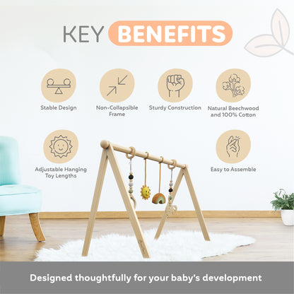 Wooden Baby Play Gym, Safe & Stimulating Activity that Encourage Early Developmental Milestones